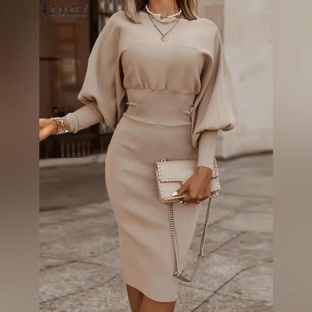 ZANZEA women pencil dress. Lantern sleeve knee length body corn sundress